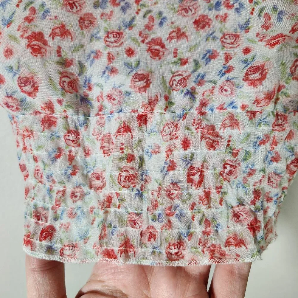 BONGO Prairie Style Sheer Floral Roses Ruffled Top Sz L - Picture 4 of 13